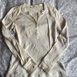 Lauren Ralph Lauren Cream Ribbed Henley Long-Sleeve Top